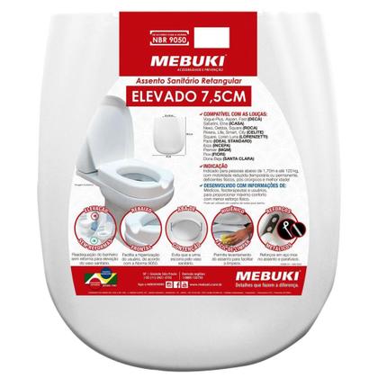 Imagem de Assento Sanitário Elevado Retangular Mebuki - 7,5cm