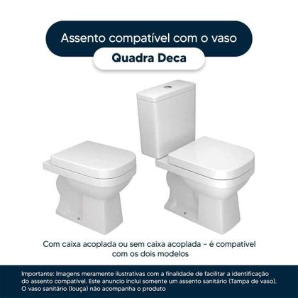 Imagem de Assento Sanitário Poliéster Antibactéria Soft Close Quadra Branco para Vaso Deca com Ferragem Preta