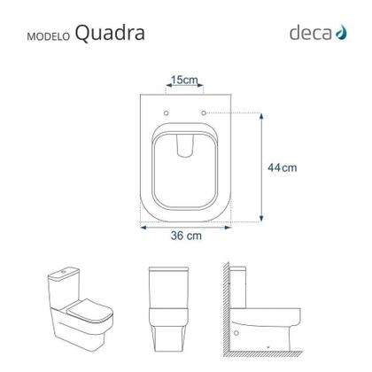 Imagem de Assento Sanitário Poliéster Antibactéria Soft Close Quadra Branco para Vaso Deca com Ferragem Preta