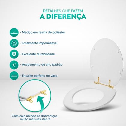 Imagem de Assento Sanitário Poliester Decorado Oval Convencional Bege Claro Avenca com Borboleta Vermelha Com Ferragem Dourada