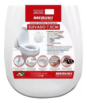 Imagem de Assento Sanitário Retangular Elevado 7,5cm Rígido - Mebuki - Branco