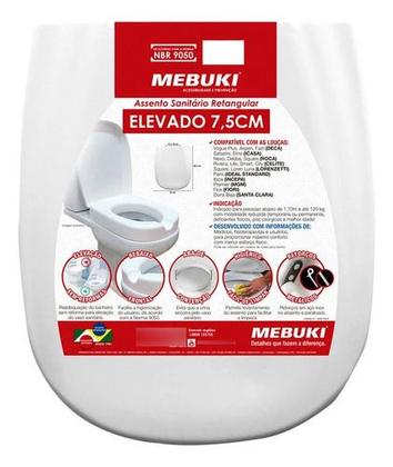 Imagem de Assento Sanitário Retangular Elevado 7,5cm Rígido - Mebuki - Branco