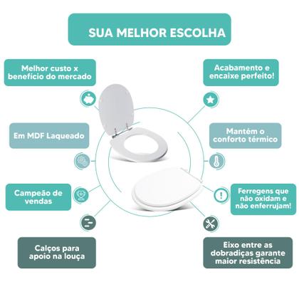 Imagem de Assento Sanitário Tampa de Vaso Branco MDF Laqueado Fast para bacia Deca