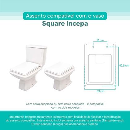 Imagem de Assento Sanitário Tampa de Vaso Branco MDF Laqueado Square para bacia Incepa