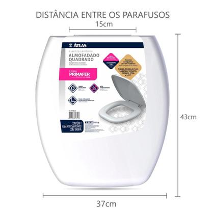 Imagem de Assento Tampa de Vaso Almofadado Quadrado Atlas Primula Sabatini Anturius Versato Cannes Etna Fit