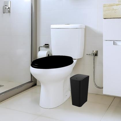 Imagem de Assento Vaso Oval Soft Preto + Lixeira Preta 8L Tampa Click
