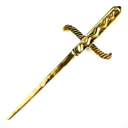 Imagem de Athame em Metal Dourado Brilhante 19 cm Pedras Verdes