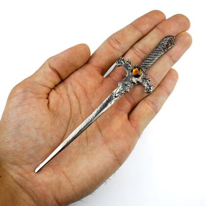 Imagem de Athame Metal Prata Envelhecido 15 cm Pedra Amarela