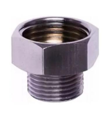 Imagem de Aumento Bucha Curta Metal Cromado Rosca 1/2 Macho 3/4 Fêmea