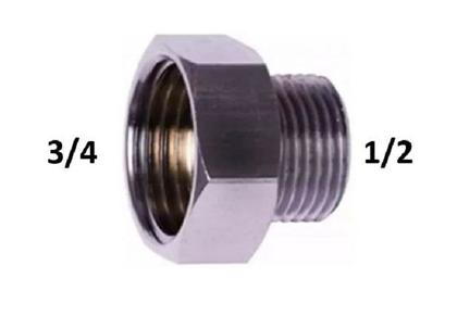 Imagem de Aumento Bucha Curta Metal Cromado Rosca 1/2 Macho 3/4 Fêmea