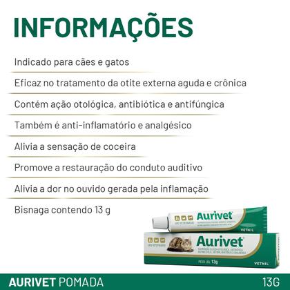 Imagem de Aurivet Otológica 13g Pomada Tratamento De Otites Vitnil