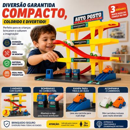 Imagem de Auto Posto Infantil Nig Brinquedos Com 2 Carrinhos E 3 Andares
