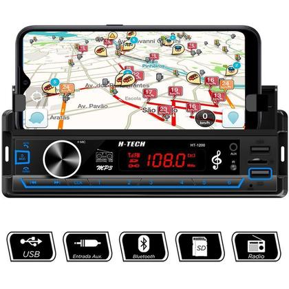 Imagem de Auto Rádio Com Suporte Para Celular Bluetooth USB SD AUX RCA 1Din Universal