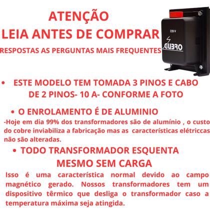 Imagem de Auto Transformador 3000va 110/220 220/110 P/ Ar 9,000btus com tomada cabo bipolar