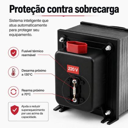 Imagem de Auto Transformador 7000VA Tomadas Bivolt De 110v Para 220v Ar Condicionado Impressora Force Line