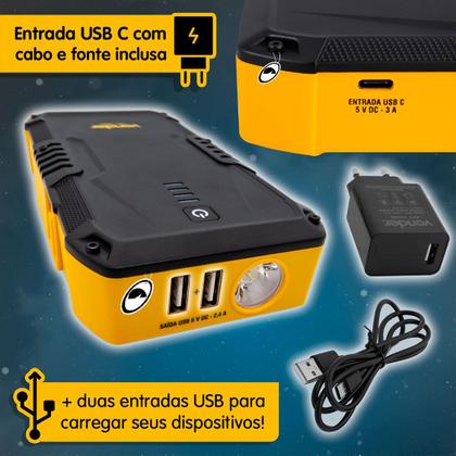 Imagem de Auxiliar Partida Portátil 12V Vonder p/ carros, motos, lanchas com lanterna USB