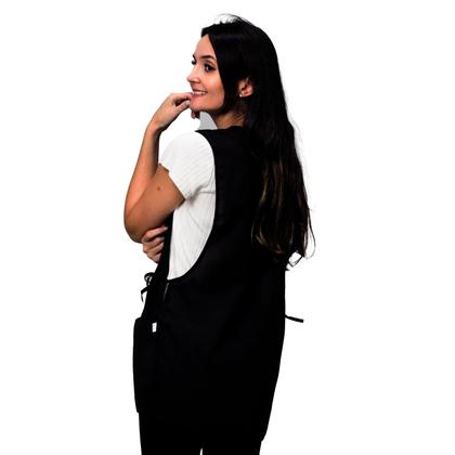 Imagem de Avental Bata Liso Oxford Preto Frente e Costa Com 2 Bolsos