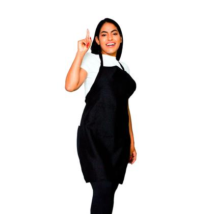 Imagem de Avental Frontal Preto Oxford Com Bolso Grande Liso Lojaloja