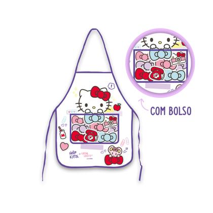 Imagem de Avental Infantil Com Bolso Hello Kitty Escolar Decorado Feminino