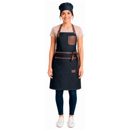 Imagem de Avental Jeans Couro e Chapeu de Cozinheiro Chef de Cozinha