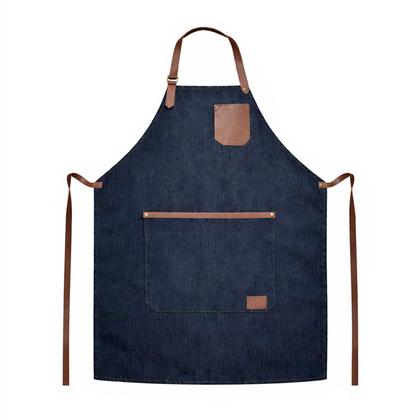 Imagem de Avental Jeans Couro e Chapeu de Cozinheiro Chef de Cozinha