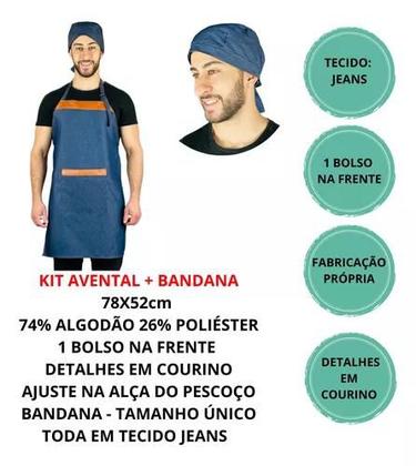 Imagem de Avental Jeans + Touca Bandana Churrasqueiro Garçom Bar Food