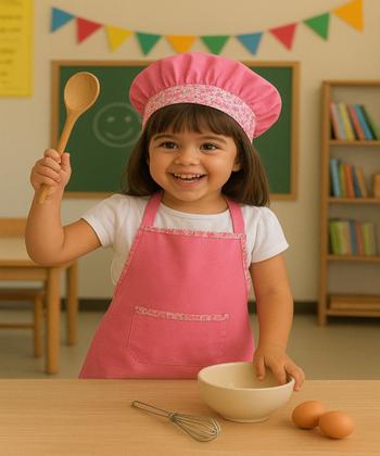 Imagem de Avental Multiuso Infantil com Touca Menina Escolar Cozinha