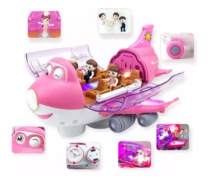 Imagem de Avião Aéreo Musical Rosa Bate E Volta Gira 360 Luzes 3d Personagem Avião Infantil Musical