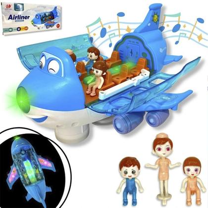 Imagem de Avião Azul Masculino de Brinquedo Infantil Educativo Musical Entrega Imediata Durável Para Crianças