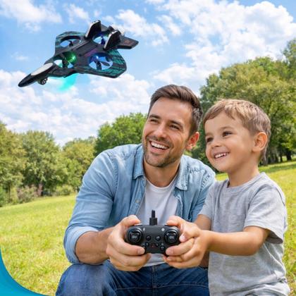 Imagem de Avião Drone Stealth Controle Remoto Recarregável Luz LED Presente Criança