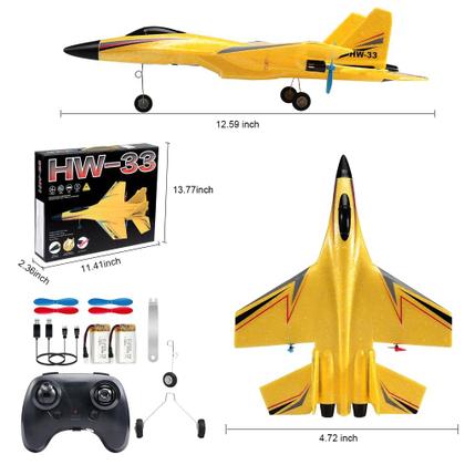 Avião RC SU-27 HW33 2,4 GHz 2 canais com luzes noturnas