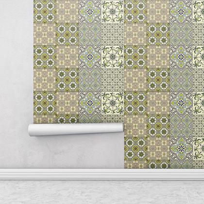 Imagem de Azulejo Adesivo De parede fosco Em Tons Verde musgo E Bege