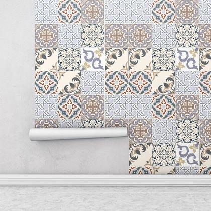 Imagem de Azulejo Adesivo Lavável Em Tons Azul Bege marrom Cinza E preto
