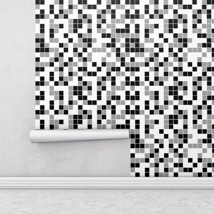 Imagem de Azulejo Adesivo Lavável Pastilhas em Tons de Preto Branco e Cinza 1 Metro