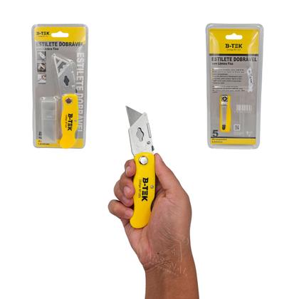 Imagem de B-TEK - Estilete Canivete Dobrável Profissional 18mm 5 Lâminas