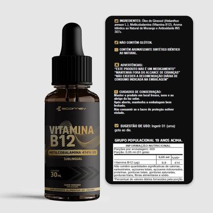 Imagem de B12 Metilcobalamina Gotas Sublingual 414%vd Sabor Morango 30ml Ecomev