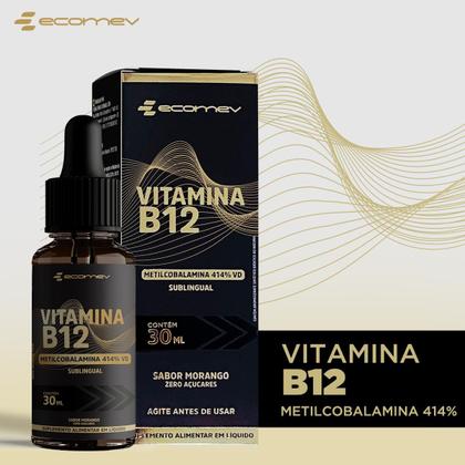 Imagem de B12 Metilcobalamina Gotas Sublingual 414%vd Sabor Morango 30ml Ecomev