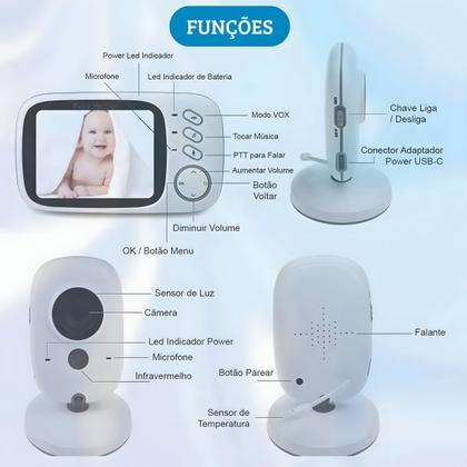 Imagem de Baba Eletronica Camera Digital VB603 Com Visão Noturna Áudio Bidirecional Tela Lcd Bateria Longa Duração