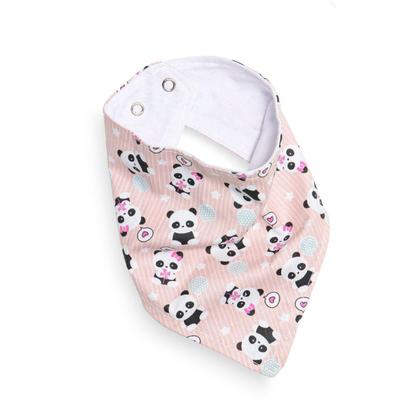 Imagem de Babador Bandana Malha E Tricoline Com Regulagem Panda Rosa