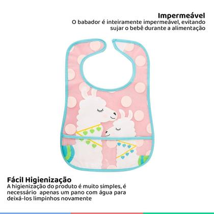 Imagem de Babador Bebê Com Bolso Coletor 6-36 Meses Lhama Rosa Clingo