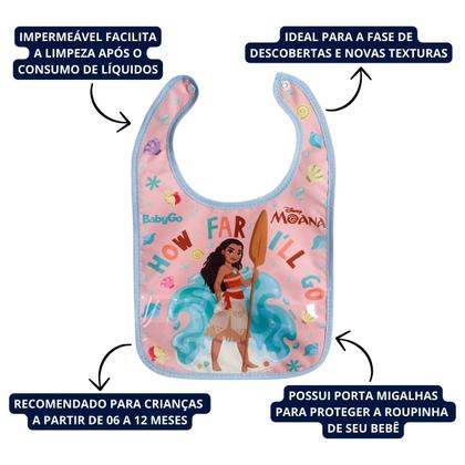 Imagem de Babador Bebe Infantil Impermeável Multiuso Divertido Moana Princesas Disney BabyGo