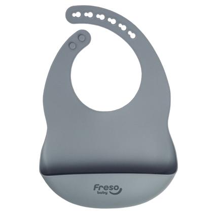 Imagem de Babador com Bolso de Silicone Liso Cinza p/ Bebê Freso Baby