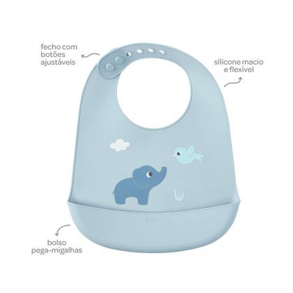 Imagem de Babador em Silicone com Pega Migalhas Cloudy Elefante Azul - Buba