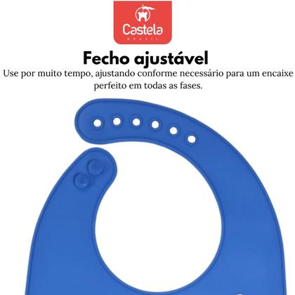 Imagem de Babador Infantil Azul Escuro Impermeável C/ Bolso Pega Migalhas Castela