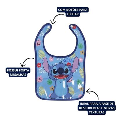 Imagem de Babador Infantil Personagem Stitch c/ Botão e Porta Migalhas Lavável - Dermiwil