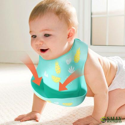 Imagem de Babador Silicone Infantil Bandana Impermeável Para Bebê Migalhas Menina Blw Menino Bibs