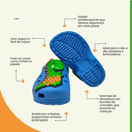 Imagem de Babuche Infantil Menino Crocodilo Anatômico Flexível e Leve