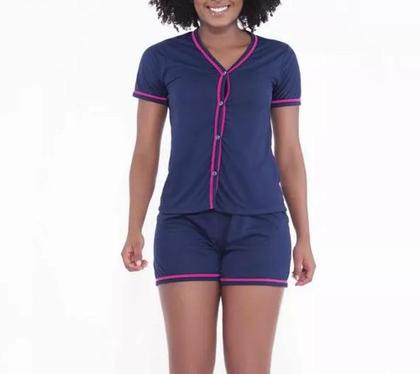 Imagem de Baby doll pijama americano blusa com botões e shorts feminino estilo