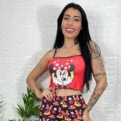 Imagem de Baby Doll Pijama Cropped Estampado Personagens e Short Ondinha Design Divertido