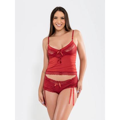 Imagem de Baby doll sexy sensual cropped com calcinha caleçon em renda transparente